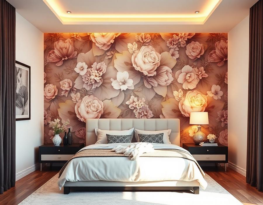Floral 3D Bedroom Wall — wallpaper installed by Wallbaz in Noida