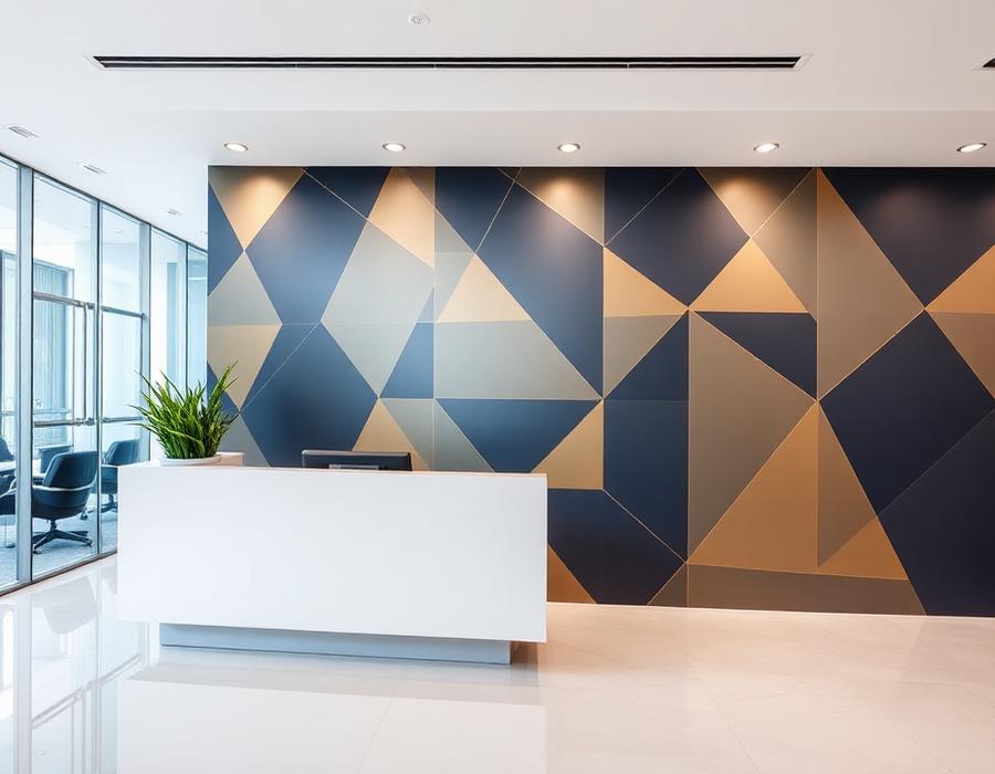 Geometric Office Reception — wallpaper installed by Wallbaz in Noida