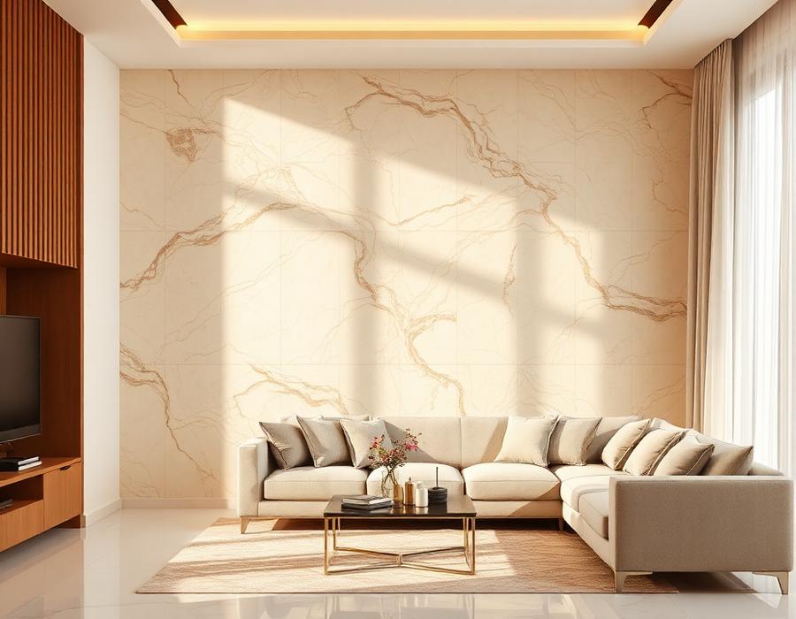 Marble PVC Panel Living Room — wallpaper installed by Wallbaz in Noida